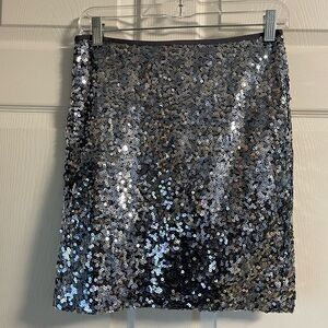White House Black Market Sparkling Silver Sequin Mini Skirt